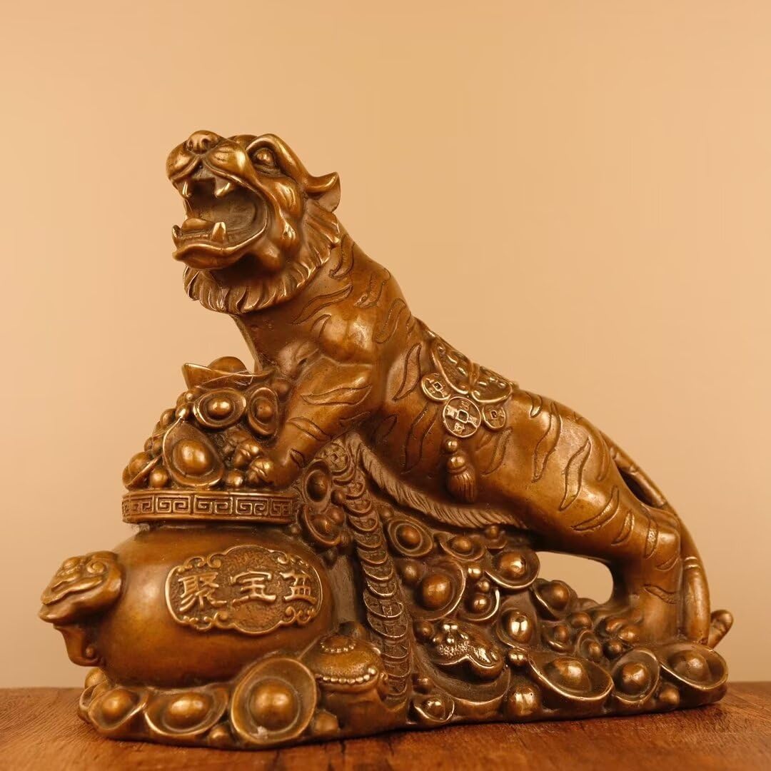 Amazon.co.jp: Julrybox 中国真鍮タイガー像 銅 虎 幸運 風水トラ繁栄